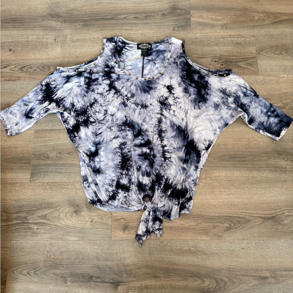 Tie Dye Cold Shoulder Blouse with studs